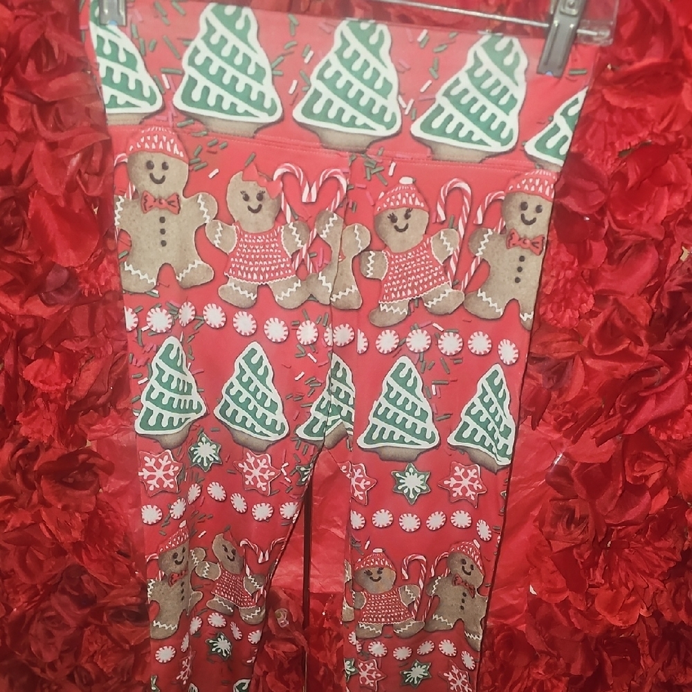 Justice Girls  Red Gingerbread Holiday Leggings Size 12